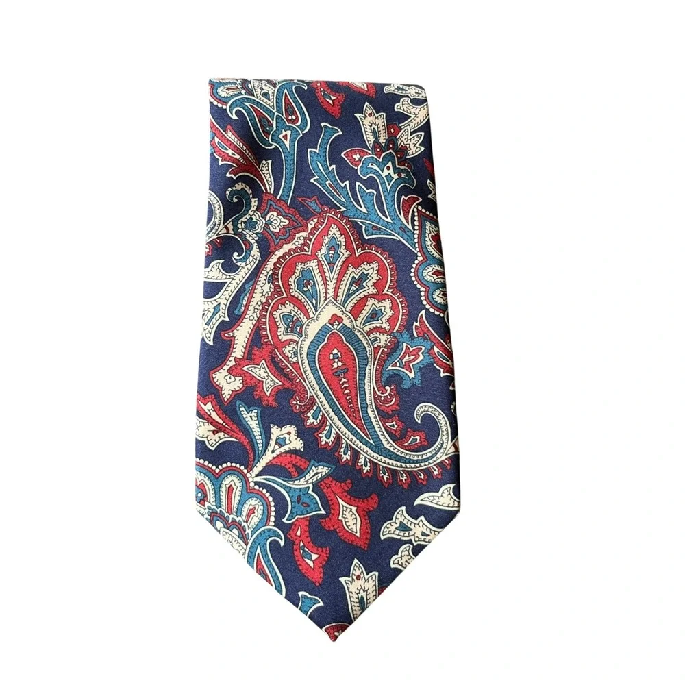 RIVETZ OF BOSTON Men's Silk Neck Tie MADE IN THE USA Blue/Red/Navy/Beige PAISLEY